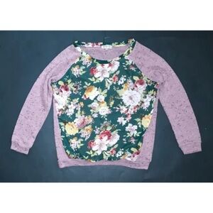 Pink Speckled Sweater Top S / M Sheer Floral Front Lightweight Cottage Core